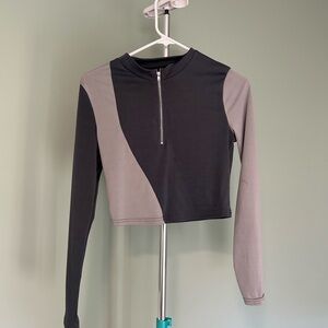 Shein Black and Gray Colorblock  Women's Cropped Quarter Zip